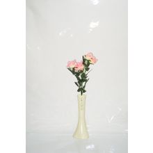 M3Decorium Krem Rengi İşlemeli Pembe Gül 40cm Vazo