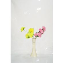 M3Decorium Krem Rengi İşlemeli Sarı Pembe Çiçek 40cm Vazo