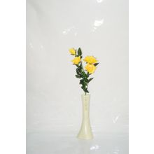 M3Decorium Krem Rengi İşlemeli Ve Sarı Gül 40cm Vazo