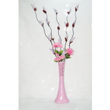 M3Decorium Pembe Desenli Uzun 5 Adet Mor Üzüm Pembe Ortanca 60cm Vazo
