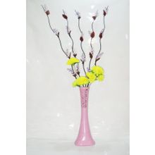 M3Decorium Pudra Pembe Desenli Uzun 5 Adet Mor Üzüm Sarı Ortanca 60cm Vazo