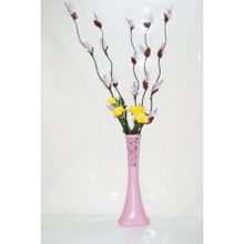 M3Decorium Pudra Pembe Desenli Uzun 5 Mor Üzüm Dalı Sarı 4 Gül 60cm Vazo