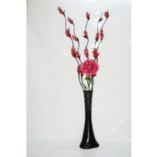 M3Decorium Siyah Desenli Uzun 5 Dallarda Üzümler Mor Ortanca 60cm Vazo