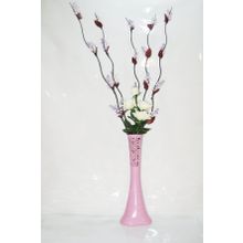 M3Decorium Uzun Pembe Desenli 5 Adet Mor 20 Salkım Üzüm Beyaz Gül 60cm Vazo