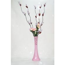 M3Decorium Uzun Pembe Desenli 5 Adet Mor Üzüm 5 Adet Pembe Gül 60cm Vazo