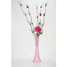 M3Decorium Uzun Pudra Pembe Desenli 5 Adet Mor Üzüm 1 Mor Ortanca 60cm Vazo