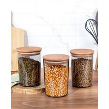 Madame Coco Yuviera 90 0ml 3'lü Ahşap Kapaklı Saklama Kabı