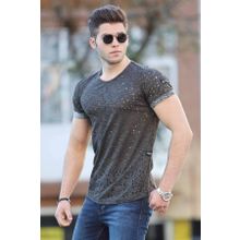 Madmext 2468 Füme Lazer Kesim Yırtık Erkek T-shirt