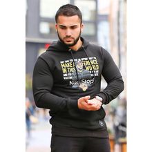 Madmext 2778 Siyah Kapüşonlu Baskılı Erkek Sweatshirt