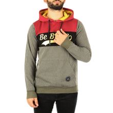 Madmext 2815 Haki Kapşonlu Çizgili Erkek Sweatshirt