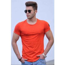 Madmext 2883 Yırtık Detaylı Turuncu Erkek T-Shirt