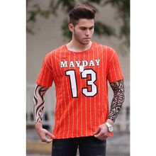 Madmext 3008 Turuncu Çizgi Detaylı Baskılı Erkek T-shirt