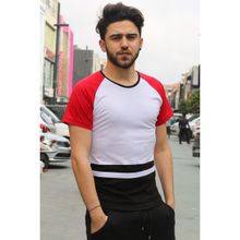 Madmext 3014 Beyaz Şerit Detaylı Erkek T-shirt