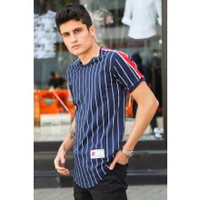 Madmext 3039 Çizgili Lacivert Erkek T-Shirt