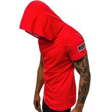 Madmext 3069 Kırmızı Yırtık Detaylı Kapüşonlu Erkek T-shirt