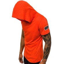 Madmext 3069 Turuncu Yırtık Detaylı Kapşonlu Erkek T-Shirt
