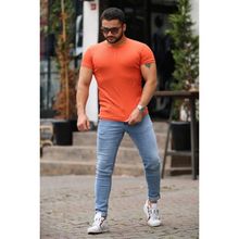 Madmext 4077 Erkek Bisiklet Yaka Turuncu Basic T-shirt