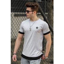 Madmext 4489 Gri Yırtık Detaylı Erkek T-shirt