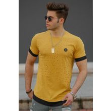 Madmext 4489 Sarı Yırtık Detaylı Erkek T-shirt