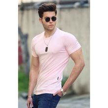 Madmext 4552 Pudra Bisiklet Yaka Erkek T-shirt