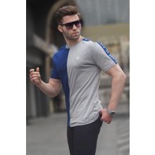 Madmext 5398 Boyalı Gri Renk Bloklu Bisiklet Yaka Erkek T-shirt
