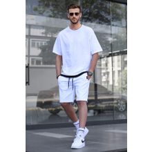 Madmext 5668 Beyaz Oversize Erkek Şort Takımı