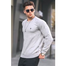 Madmext 5799 Erkek Gri Bisiklet Yaka Regular Fit Basic Sweatshirt