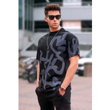 Madmext 5811 Erkek Siyah Desenli T-shirt