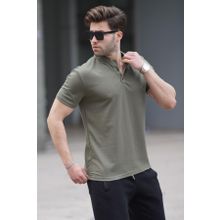 Madmext 5842 Haki Düğmeli Triko Erkek T-shirt