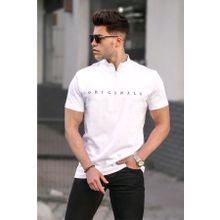 Madmext 5858 Beyaz Fermuar Yaka Erkek T-shirt