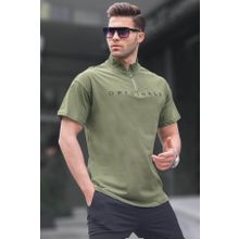 Madmext 5858 Haki Fermuar Yaka Erkek T-shirt