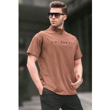 Madmext 5858 Kahverengi Fermuar Yaka Erkek T-shirt