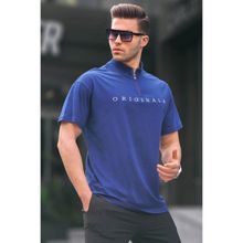 Madmext 5858 Lacivert Fermuar Yaka Erkek T-shirt