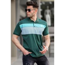 Madmext 5864 Yeşil Çizgili Polo Yaka Erkek Tişört