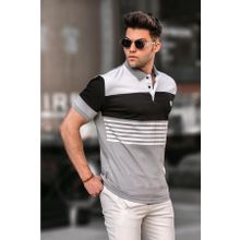 Madmext 5865 Gri Polo Yaka Çizgi Erkek T-shirt