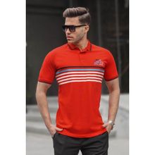 Madmext 5869 Erkek Kırmızı Çizgili Polo Yaka Tişört