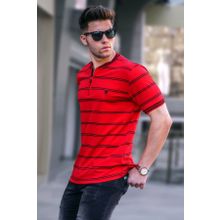 Madmext 5874 Kırmızı Çizgili Polo Yaka Erkek T-shirt