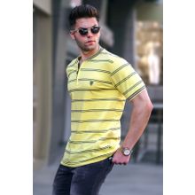 Madmext 5874 Sarı Çizgili Polo Yaka Erkek T-shirt