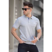 Madmext 5881 Erkek Boyalı Gri Çizgili Polo Yaka Tişört