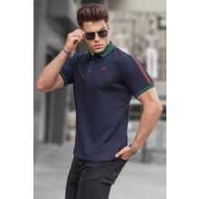 Madmext 5888 Erkek Lacivert Kol Şeritli Polo Yaka Tişört