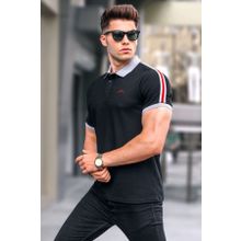 Madmext 5888 Erkek Siyah Kol Şeritli Polo Yaka Tişört