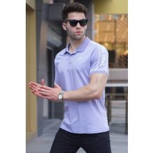 Madmext 5892 Lila Erkek Kol Detaylı Nakışlı Polo Yaka Tişört