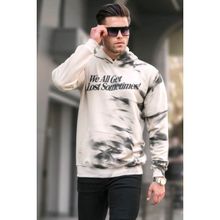 Madmext 5897 Bej Nakışlı Kapüşonlu Erkek Sweatshirt