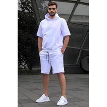 Madmext 5919 Beyaz Kapüşonlu Şort Takım