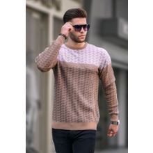 Madmext 5977 Bej Desenli Erkek Örme Kazak