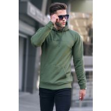 Madmext 6014 Haki Erkek Yeşili Kapüşonlu Basic Sweatshirt