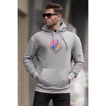 Madmext 6042 Boyalı Gri Kabartma Baskılı Kapüşonlu Erkek Sweatshirt