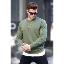Madmext 6047 Haki Basic Bisiklet Yaka Erkek Sweatshirt