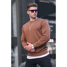 Madmext 6047 Kahverengi Basic Bisiklet Yaka Erkek Sweatshirt
