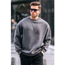 Madmext 6048 Füme Bisiklet Yaka Oversize Şardonlu Basic Erkek Sweatshirt
